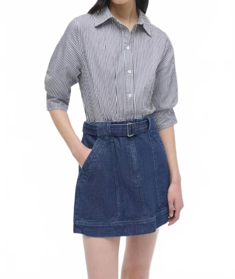NEW SIMKHAI harlowe combo mini dress in indigo stripe multi